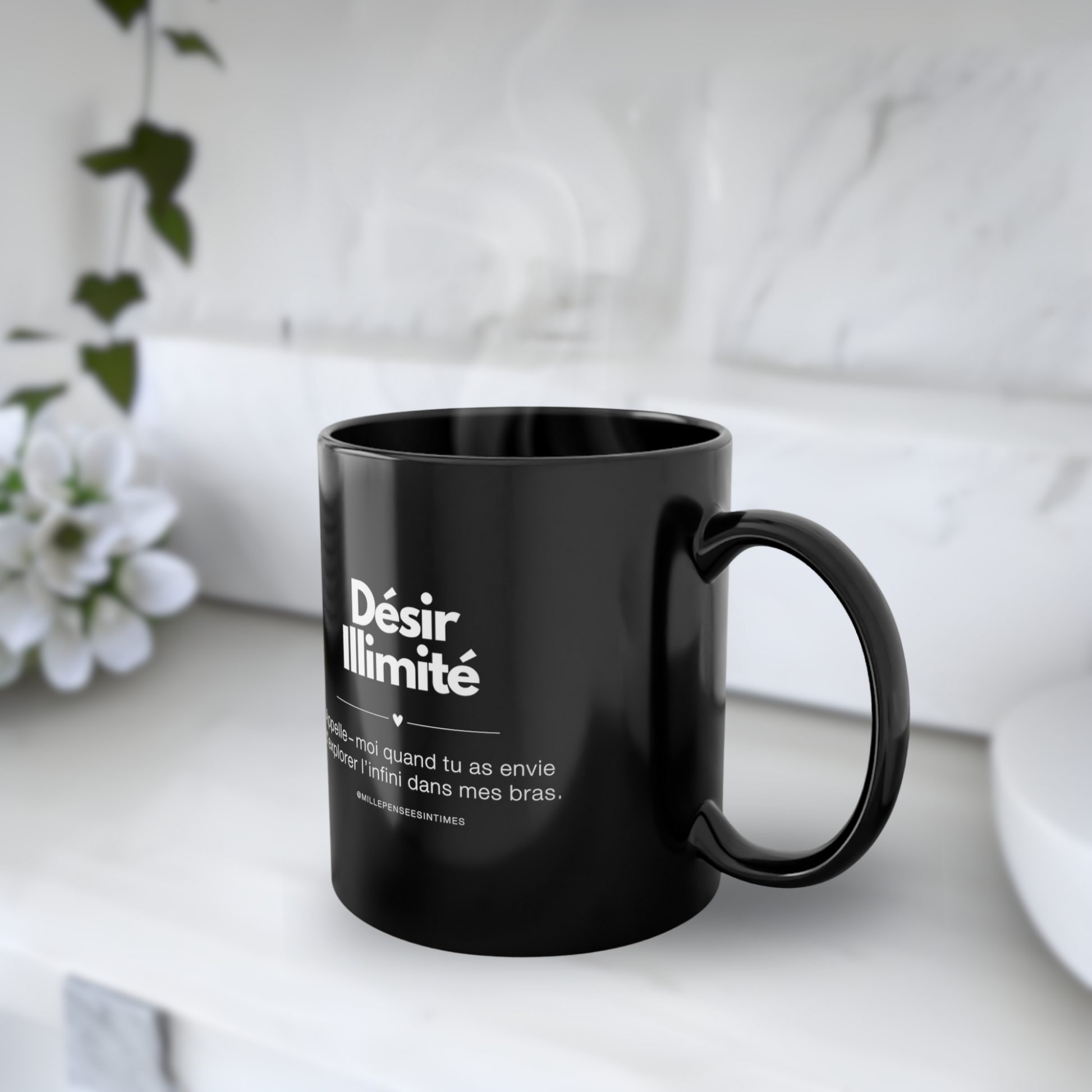 Mug Noir Cadeau Couple Spirituel Message Original Love Désir Illimité