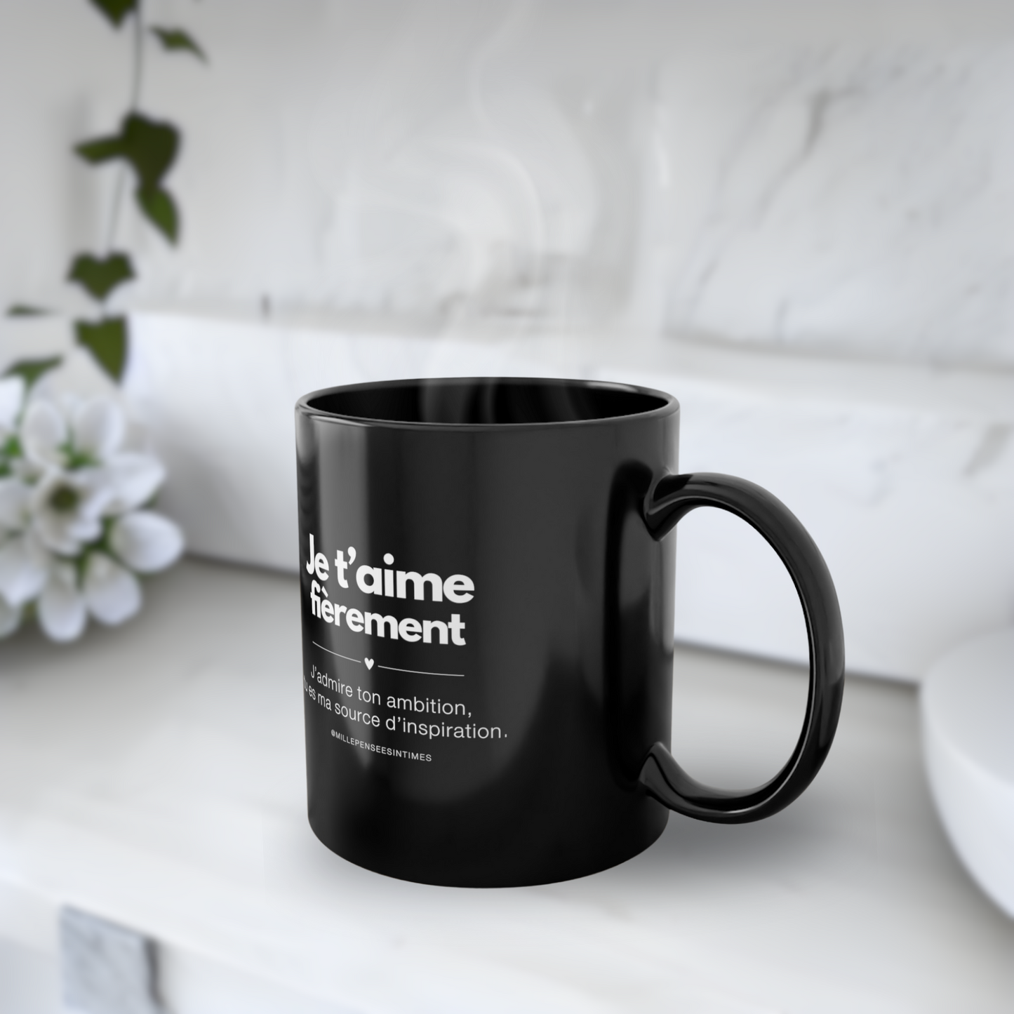 Mug Noir Je t'aime fierement Message Amour Cadeau Original